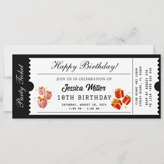 Invitation de billet de fête doré (Devant)