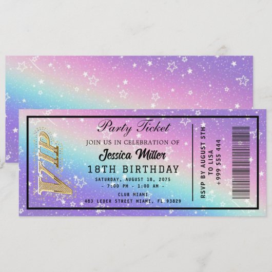 Invitation de billet de fête doré (Devant / Derrière)
