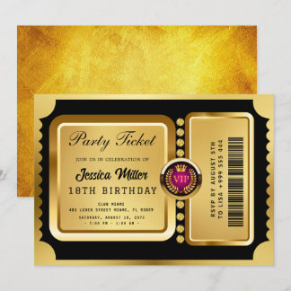 Invitation de billet de fête doré