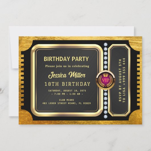 Invitation de billet de fête doré (Devant)