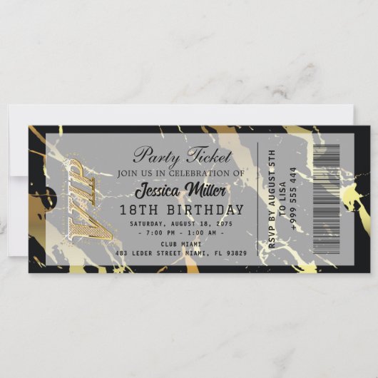 Invitation de billet de fête doré (Devant)