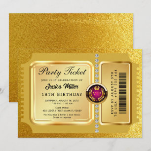 Invitation de billet de fête doré