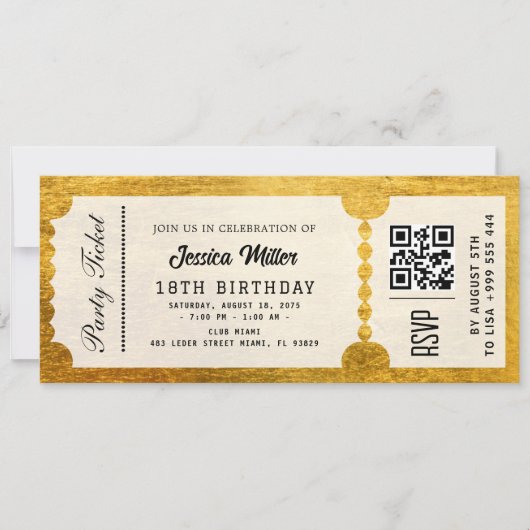 Invitation de billet de fête doré (Devant)