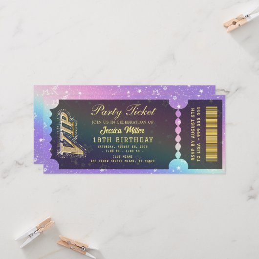 Invitation de billet de fête doré (Devant/Arrière en situation)