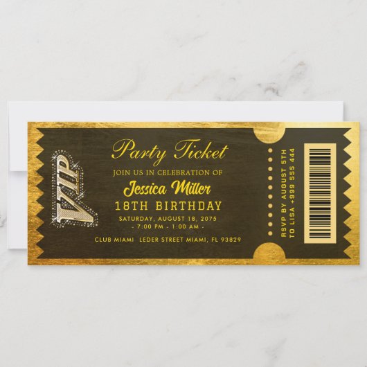 Invitation de billet de fête doré (Devant)