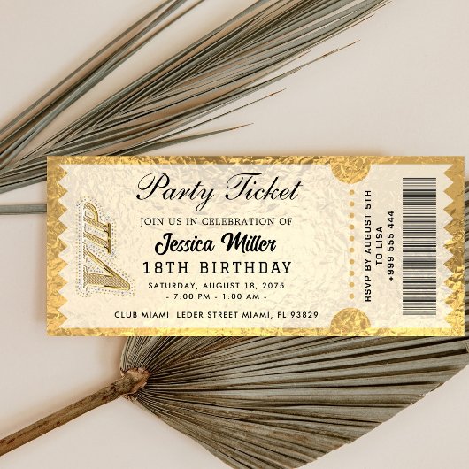 Invitation de billet de fête doré