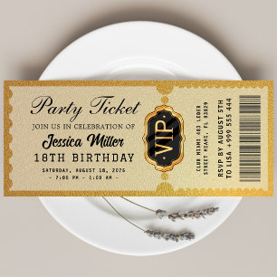 Invitation de billet de fête doré