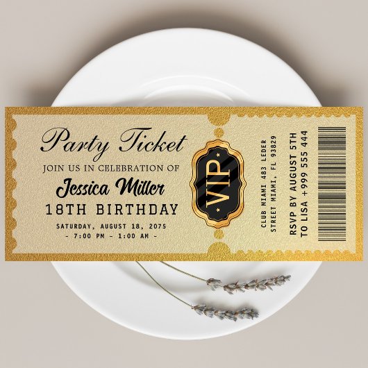 Invitation de billet de fête doré
