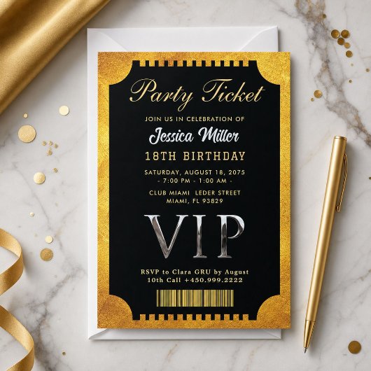 Invitation de billet de fête doré