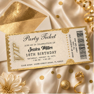 Invitation de billet de fête doré