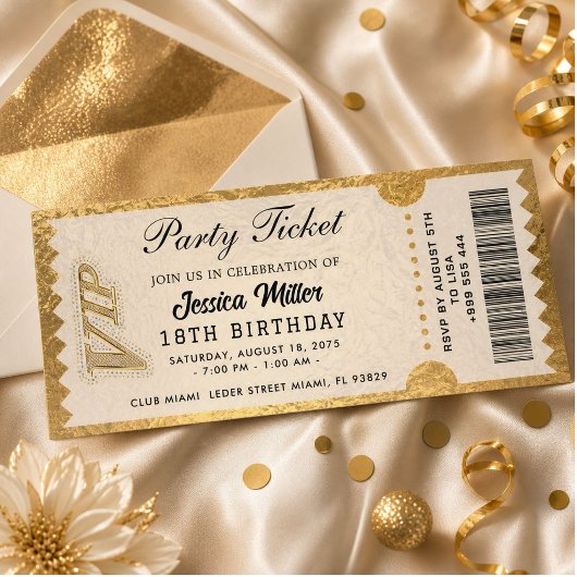 Invitation de billet de fête doré