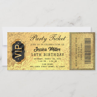 Invitation de billet de fête doré