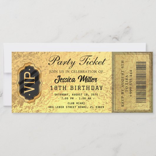 Invitation de billet de fête doré (Devant)