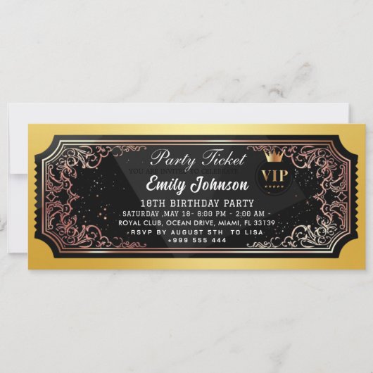 Invitation de billet de fête doré 2026 (Devant)