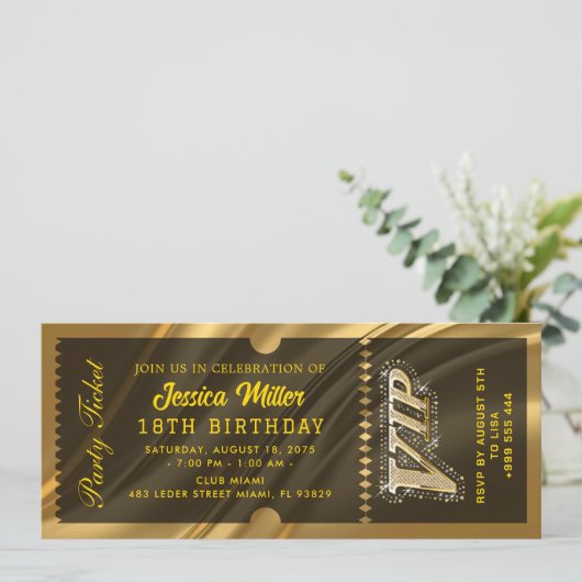 Invitation de billet de fête OR (Debout devant)