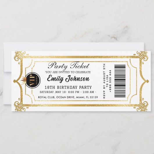 Invitation de billet de fête or 2026 (Devant)