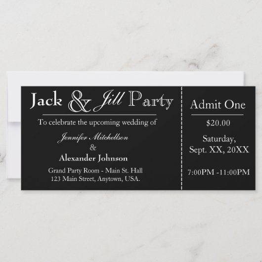 Invitation de billet de la douche Jack noir et Jil (Devant)