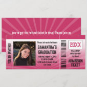 Invitation de billet de la fête de graduation rose (Devant / Derrière)
