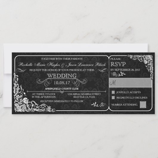 Invitation de billet de mariage victorien avec RSV (Devant)