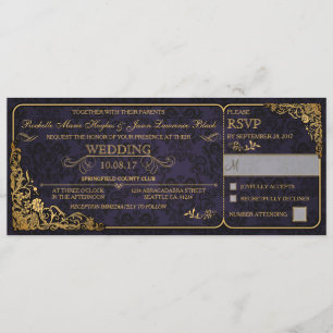 Invitation de billet de mariage victorien avec RSV