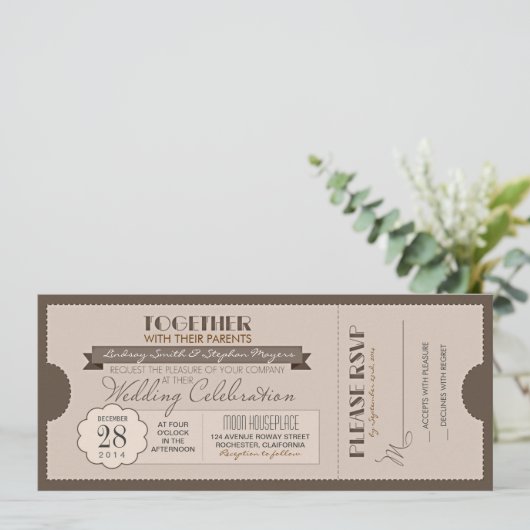 invitation de billet de mariage vintage (Debout devant)