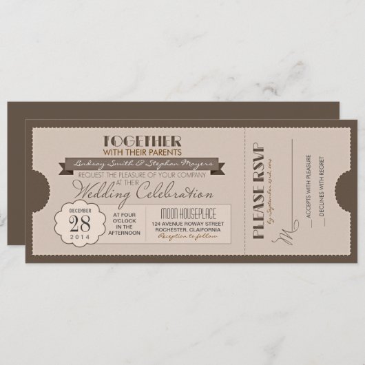 invitation de billet de mariage vintage (Devant / Derrière)