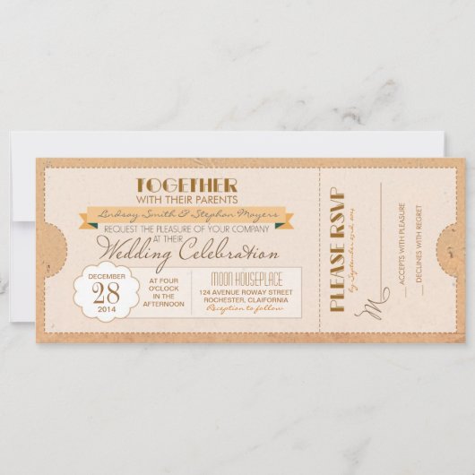 invitation de billet de mariage vintage (Devant)