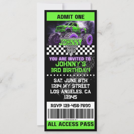 Invitation de billet de Monster Truck (Devant)