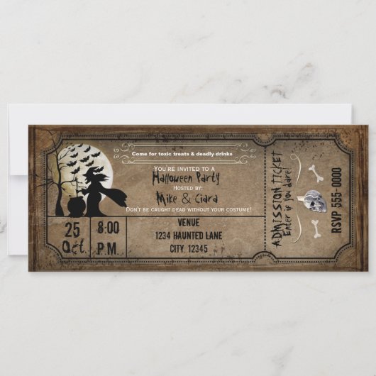 Invitation de billet de sorcière vintage d'Hallowe (Devant)