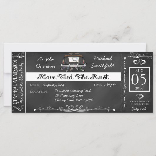 Invitation de billet de tableau de bord Mariage (Devant)