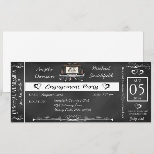 Invitation de billet de tableau de partie de (Devant / Derrière)