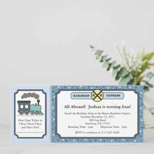 Invitation de billet de train - bleu (Debout devant)