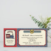 Invitation de billet de train - Rustic Red & Blue (Debout devant)