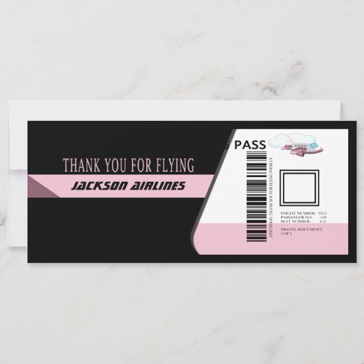 Invitation de billet de vol de bébé (Dos)