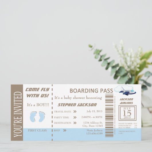 Invitation de billet de vol de bébé (Debout devant)