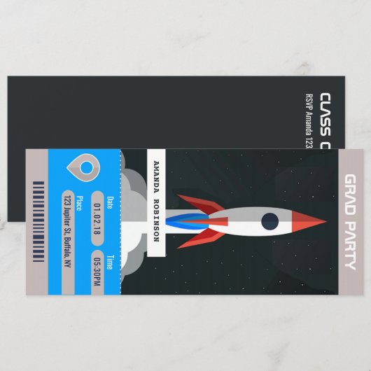 Invitation de billet de voyage de la soirée de gra (Devant / Derrière)