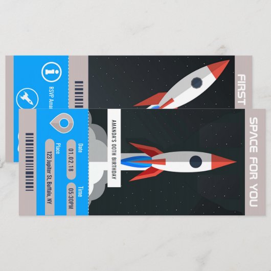 Invitation de billet de voyage pour une fête d'ann (Devant / Derrière)