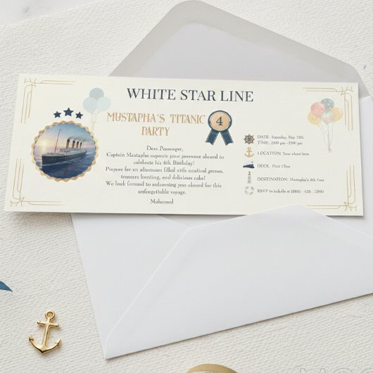 Invitation de billet d'embarquement du Titanic