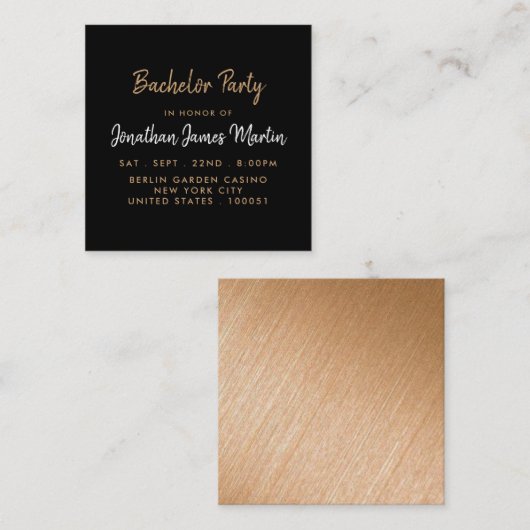 Invitation de billet Gold Foil & Script Bachelor P (Devant / Derrière)