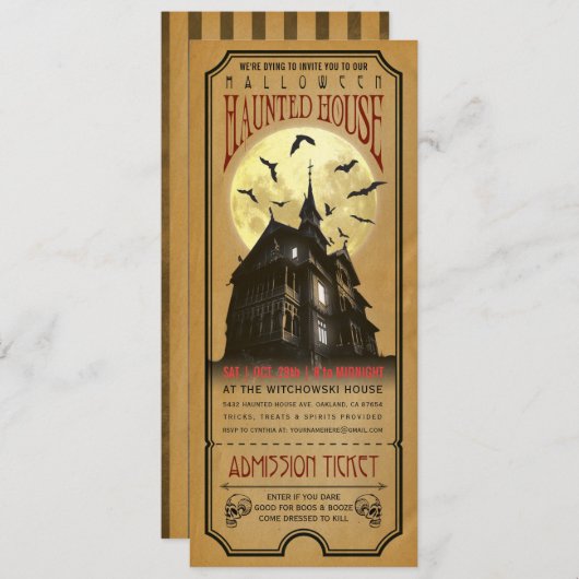 Invitation de billet maison hantée Halloween (Devant / Derrière)
