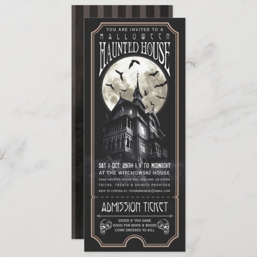 Invitation de billet maison hantée Halloween (Devant / Derrière)