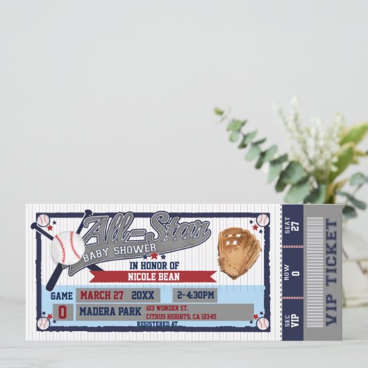 Invitation de billet pour le Baby shower de base-b (Debout devant)