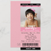 Invitation de billet (Rose) avec photo - Théâtre/F (Devant / Derrière)