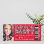 Invitation de billet Sweet 16 Rouge Argent (Debout devant)
