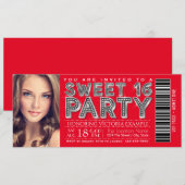 Invitation de billet Sweet 16 Rouge Argent (Devant / Derrière)