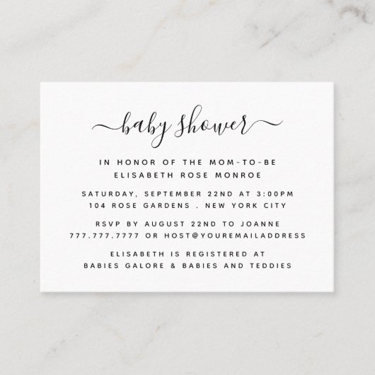 Invitation de billets de Baby shower de script sim (Devant)
