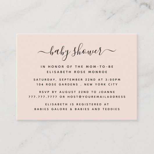 Invitation de billets de Baby shower de script sim (Devant)
