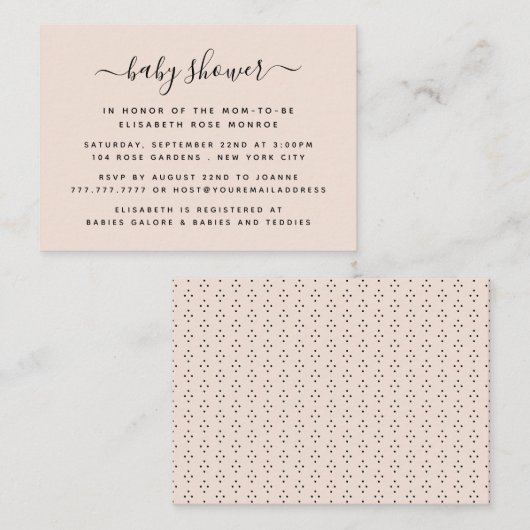 Invitation de billets de Baby shower de script sim (Devant / Derrière)