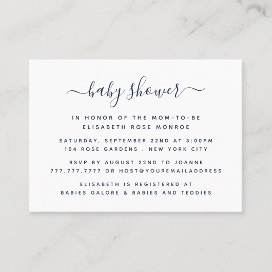 Invitation de billets de Baby shower de script sim (Devant)