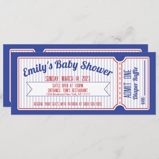 Invitation de billets de base-ball (Devant / Derrière)